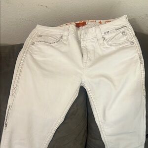 Rock Revival White Skinny Jeans with Monochromatic Stitching